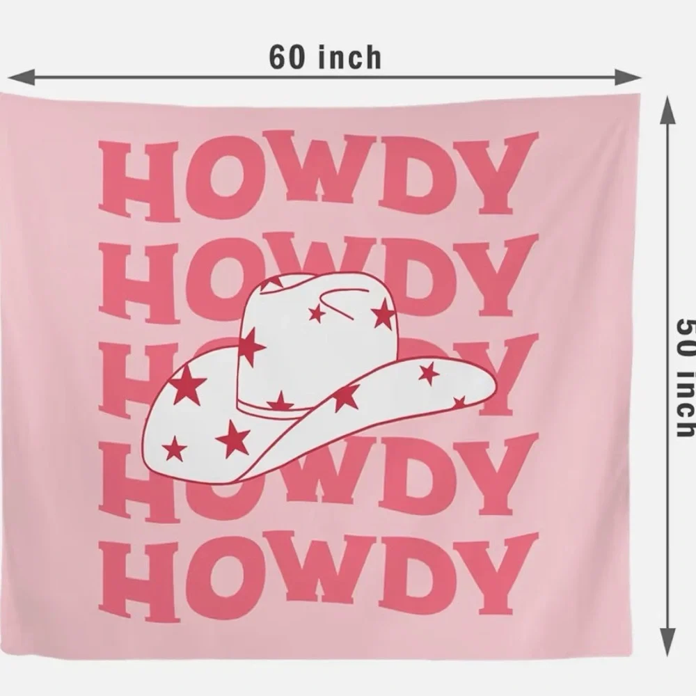 Howdy,Howdy,Howdy Backdrop,60 x 50,Western Cowgirl Tapestry,pink